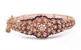 Bracciale antico rigido in oro 14k con diamanti taglio rosetta (2.10ct) e smalti, fine '800