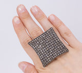 Anello antico in oro 18k e argento con rosette di diamante, anni 40