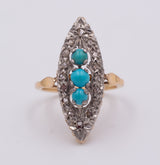 Anello antico in oro e argento con turchesi e rosette di diamante , primi del '900