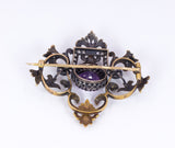 Spilla antica russa in oro 18k con diamanti ( 1.1 ct ) e ametista, primi del '900 - Antichità Galliera
