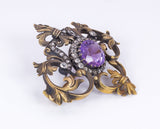 Spilla antica russa in oro 18k con diamanti ( 1.1 ct ) e ametista, primi del '900 - Antichità Galliera