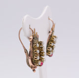 Orecchini borbonici in oro con perline e pietra rossa. Seconda parte dell'800