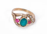 Anello antico  in oro 14k con pasta di vetro verde e rossa e perline . Primi del '900 - Antichità Galliera