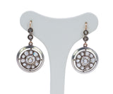 Boucles d'oreilles anciennes en or et argent avec rosettes de diamants, début des années 1900