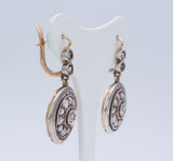 Boucles d'oreilles anciennes en or et argent avec rosettes de diamants, début des années 1900