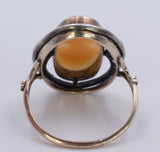 Anello Art Nouveau in oro 9K e argento con cammeo e diamanti di taglio rosetta, anni ‘10