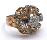 Anello Art Decò in oro bicolore con diamante centrale di 1ct , anni 30/40
