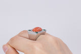 Anello Art Decò  in oro bianco  18k con diamanti, smeraldi e corallo. - Antichità Galliera