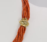 Vintage coral torchon necklace with gold susta, 1970s