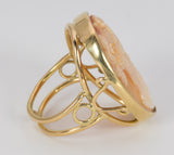 Anello vintage in oro 18k con cammeo, anni 50