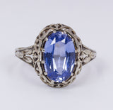 Anello antico in oro 18K con topazio azzurro centrale, anni '30 - Antichità Galliera
