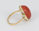 Anello vintage in oro 18k con corallo, anni 50