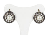 Boucles d'oreilles anciennes en or et argent avec diamants et perle, début des années 1900