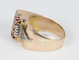 Anello vintage in oro con rubini e diamanti, anni 40