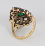 Anello vintage in oro e argento con rosette di diamante e smeraldo, anni 50