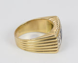 Anello vintage in oro da uomo 18k con zaffiro e rosette di diamante, anni 40