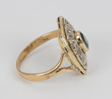 Anello vintage in oro e argento con rosette di diamante e zaffiro, anni 50