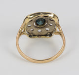 Anello vintage in oro e argento con rosette di diamante e zaffiro, anni 50