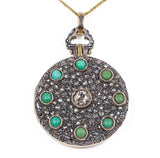 Pendente portafoto antico in oro 18K e argento, con turchesi e diamanti, anni '40 - Antichità Galliera