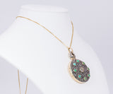 Pendente portafoto antico in oro 18K e argento, con turchesi e diamanti, anni '40 - Antichità Galliera