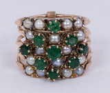 Anello antico multiplo in oro 14k con smeraldi e perline, primi del '900 - Antichità Galliera