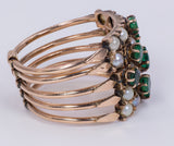 Anello antico multiplo in oro 14k con smeraldi e perline, primi del '900 - Antichità Galliera