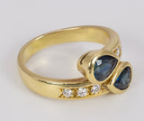 Anello vintage in oro 18k con zaffiri e diamanti, anni 70