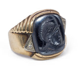Anello da uomo in oro 10K con ematite incisa, anni '40