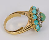 Bague vintage en or 18 carats avec diamants taillés en brillant (environ 1,20 ct) et turquoise, 1960