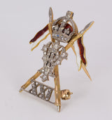 Spilla vintage onoreficenza in oro 9k con smalti e diamanti