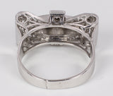 Antique 18k white gold ring with central old cut diamonds (0.91 ct tot) and diamond rosettes. 30s
