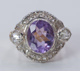 Bague vintage en or 18 carats avec rosettes d'améthyste et de diamants, années 1950