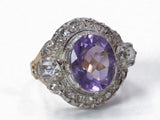 Bague vintage en or 18 carats avec rosettes d'améthyste et de diamants, années 1950