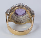 Bague vintage en or 18 carats avec rosettes d'améthyste et de diamants, années 1950