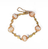Bracciale vintage in oro 9k con cammei su conchiglia, anni 50
