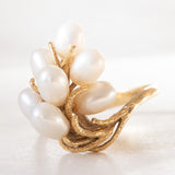 Anello vintage in oro 18K con perle, anni '60/'70