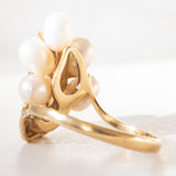 Anello vintage in oro 18K con perle, anni '60/'70