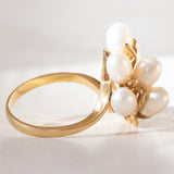 Anello vintage in oro 18K con perle, anni '60/'70