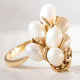 Anello vintage in oro 18K con perle, anni '60/'70