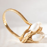 Anello vintage in oro 18K con perle, anni '60/'70