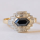 Anello vintage in stile Art Déco in oro 18K con onice, anni '50