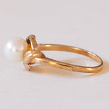 Anello vintage in oro 14K con perla, anni '50
