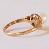 Anello vintage in oro 14K con perla, anni '50