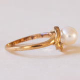 Anello vintage in oro 14K con perla, anni '50
