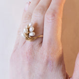 Anello vintage in oro 18K con perle, anni '60/'70