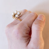 Anello vintage in oro 18K con perle, anni '60/'70