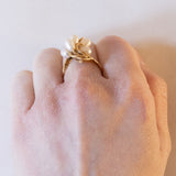 Anello vintage in oro 18K con perle, anni '60/'70
