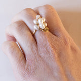 Anello vintage in oro 18K con perle, anni '60/'70