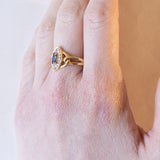 Anello vintage a navette in oro 18K con zaffiro e diamanti, anni '60