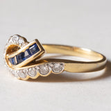 Anello vintage in oro 18K con zaffiri (0.16ctw ca.) e diamanti (0.28ctw ca.), anni '70